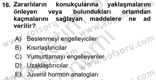 Entomoloji Dersi 2022 - 2023 Yılı (Final) Dönem Sonu Sınav Soruları 16. Soru