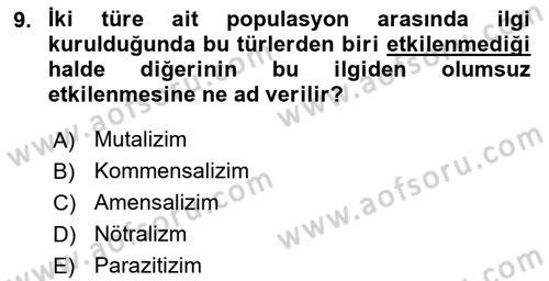 Entomoloji Dersi 2022 - 2023 Yılı (Final) Dönem Sonu Sınav Soruları 9. Soru
