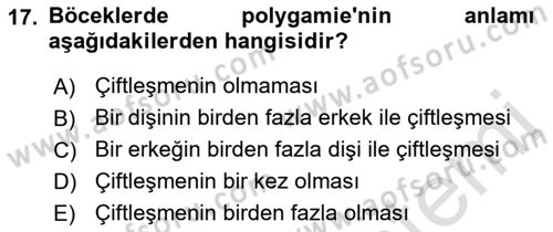 Entomoloji Dersi Ara Sınavı Deneme Sınav Soruları 17. Soru