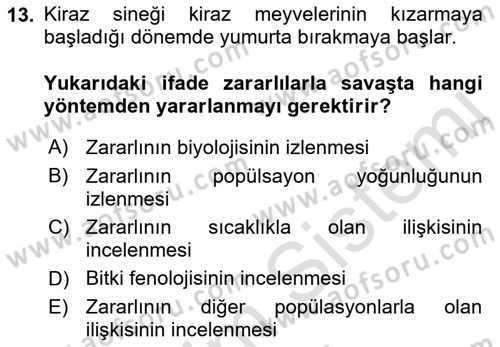 Entomoloji Dersi 2023 - 2024 Yılı (Final) Dönem Sonu Sınav Soruları 13. Soru