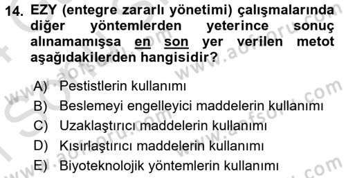 Entomoloji Dersi 2023 - 2024 Yılı (Final) Dönem Sonu Sınav Soruları 14. Soru