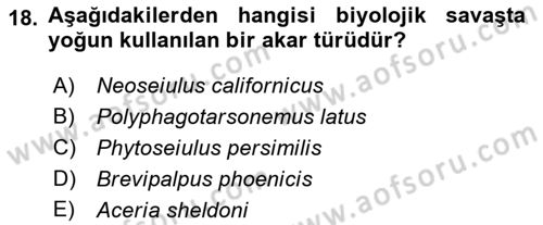 Entomoloji Dersi 2023 - 2024 Yılı (Final) Dönem Sonu Sınav Soruları 18. Soru
