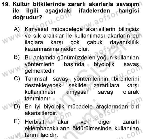 Entomoloji Dersi 2023 - 2024 Yılı (Final) Dönem Sonu Sınav Soruları 19. Soru