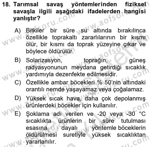 Entomoloji Dersi 2023 - 2024 Yılı Yaz Okulu Sınav Soruları 18. Soru