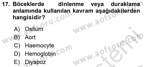 Entomoloji Dersi Ara Sınavı Deneme Sınav Soruları 17. Soru