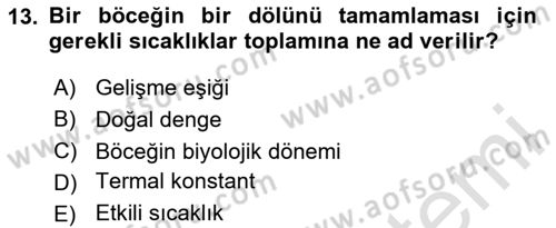 Entomoloji Dersi 2024 - 2025 Yılı (Final) Dönem Sonu Sınav Soruları 13. Soru
