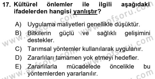 Entomoloji Dersi 2024 - 2025 Yılı (Final) Dönem Sonu Sınav Soruları 17. Soru