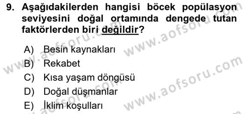 Entomoloji Dersi 2024 - 2025 Yılı (Final) Dönem Sonu Sınav Soruları 9. Soru