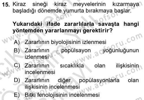 Entomoloji Dersi 2024 - 2025 Yılı Yaz Okulu Sınav Soruları 15. Soru