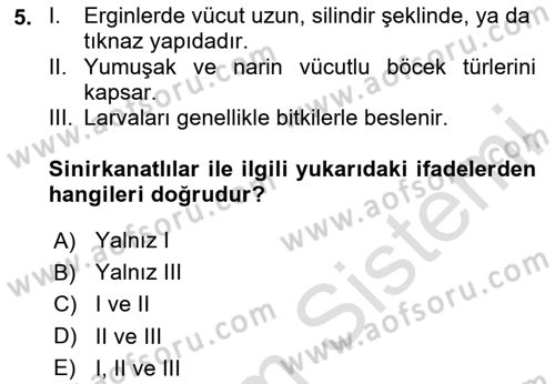 Entomoloji Dersi 2025 - 2026 Yılı (Vize) Ara Sınav Soruları 5. Soru