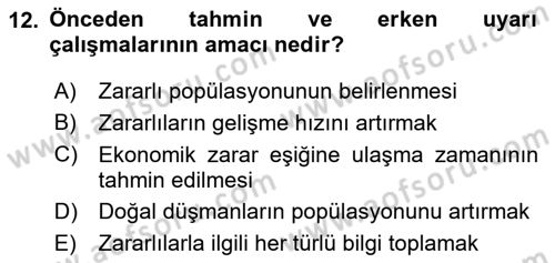 Entomoloji Dersi 2025 - 2026 Yılı (Final) Dönem Sonu Sınav Soruları 12. Soru
