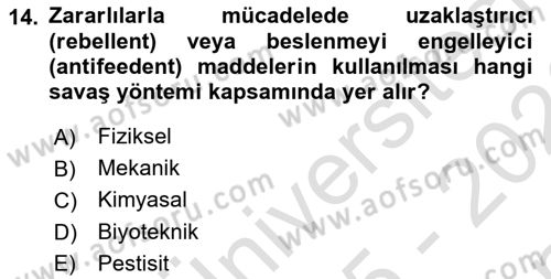 Entomoloji Dersi 2025 - 2026 Yılı (Final) Dönem Sonu Sınav Soruları 14. Soru