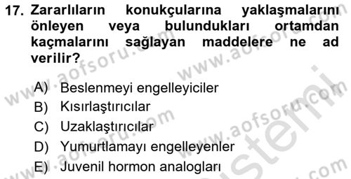 Entomoloji Dersi 2025 - 2026 Yılı (Final) Dönem Sonu Sınav Soruları 17. Soru
