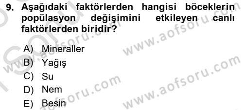 Entomoloji Dersi 2025 - 2026 Yılı (Final) Dönem Sonu Sınav Soruları 9. Soru