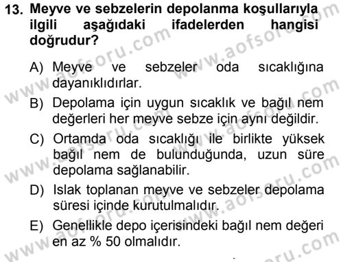 Bitki Su İlişkileri Dersi Ara Sınavı Deneme Sınav Soruları 13. Soru