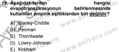 Bitki Su İlişkileri Dersi Ara Sınavı Deneme Sınav Soruları 19. Soru