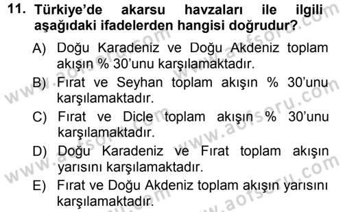 Bitki Su İlişkileri Dersi 2012 - 2013 Yılı (Final) Dönem Sonu Sınav Soruları 11. Soru