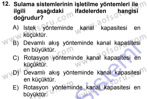 Bitki Su İlişkileri Dersi 2012 - 2013 Yılı (Final) Dönem Sonu Sınav Soruları 12. Soru