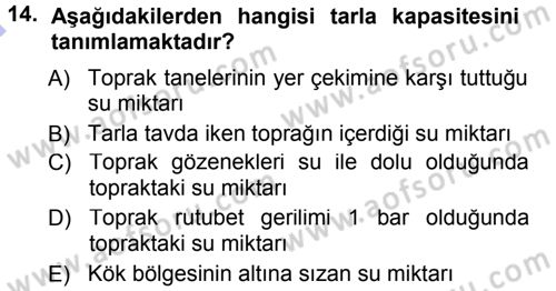 Bitki Su İlişkileri Dersi 2012 - 2013 Yılı (Final) Dönem Sonu Sınav Soruları 14. Soru