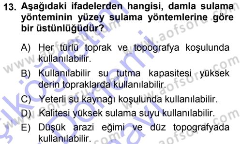 Bitki Su İlişkileri Dersi 2013 - 2014 Yılı (Final) Dönem Sonu Sınav Soruları 13. Soru