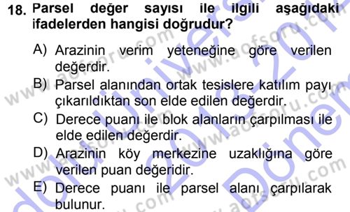 Bitki Su İlişkileri Dersi 2013 - 2014 Yılı (Final) Dönem Sonu Sınav Soruları 18. Soru