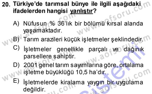 Bitki Su İlişkileri Dersi 2013 - 2014 Yılı (Final) Dönem Sonu Sınav Soruları 20. Soru