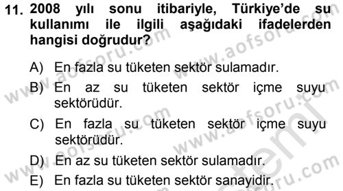 Bitki Su İlişkileri Dersi 2013 - 2014 Yılı Tek Ders Sınav Soruları 11. Soru