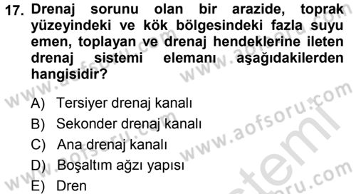 Bitki Su İlişkileri Dersi 2013 - 2014 Yılı Tek Ders Sınav Soruları 17. Soru