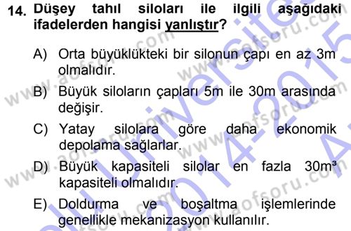 Bitki Su İlişkileri Dersi 2014 - 2015 Yılı (Vize) Ara Sınav Soruları 14. Soru