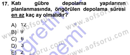 Bitki Su İlişkileri Dersi Ara Sınavı Deneme Sınav Soruları 17. Soru