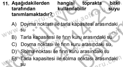 Bitki Su İlişkileri Dersi 2014 - 2015 Yılı (Final) Dönem Sonu Sınav Soruları 11. Soru