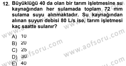 Bitki Su İlişkileri Dersi 2014 - 2015 Yılı (Final) Dönem Sonu Sınav Soruları 12. Soru