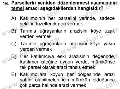 Bitki Su İlişkileri Dersi 2014 - 2015 Yılı (Final) Dönem Sonu Sınav Soruları 16. Soru