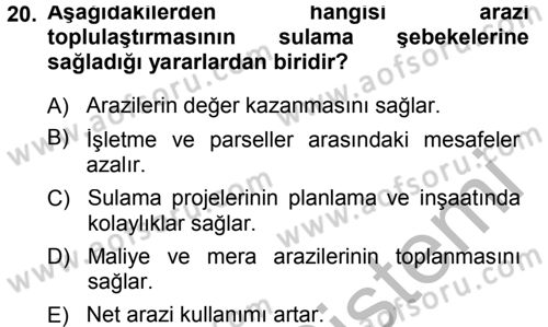 Bitki Su İlişkileri Dersi 2014 - 2015 Yılı (Final) Dönem Sonu Sınav Soruları 20. Soru