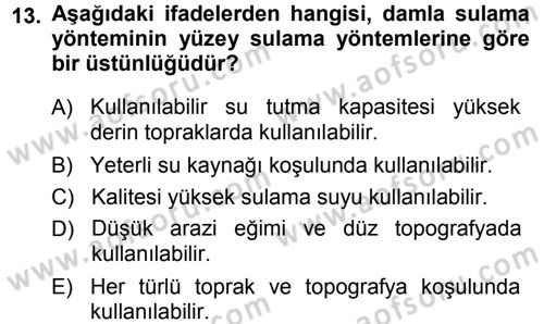 Bitki Su İlişkileri Dersi 2014 - 2015 Yılı Tek Ders Sınav Soruları 13. Soru