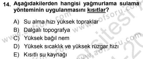 Bitki Su İlişkileri Dersi 2014 - 2015 Yılı Tek Ders Sınav Soruları 14. Soru