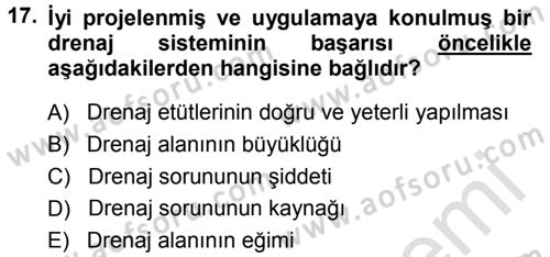 Bitki Su İlişkileri Dersi 2014 - 2015 Yılı Tek Ders Sınav Soruları 17. Soru