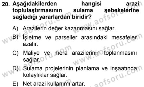 Bitki Su İlişkileri Dersi 2014 - 2015 Yılı Tek Ders Sınav Soruları 20. Soru