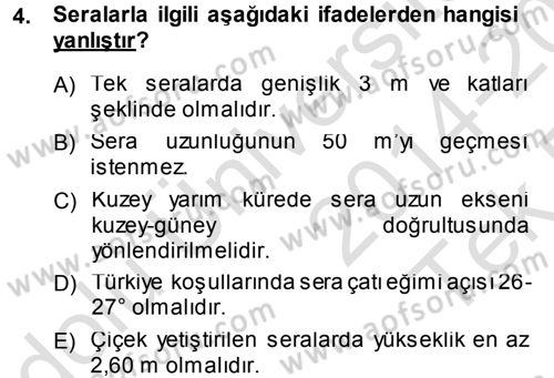 Bitki Su İlişkileri Dersi 2014 - 2015 Yılı Tek Ders Sınav Soruları 4. Soru