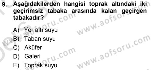 Bitki Su İlişkileri Dersi 2014 - 2015 Yılı Tek Ders Sınav Soruları 9. Soru
