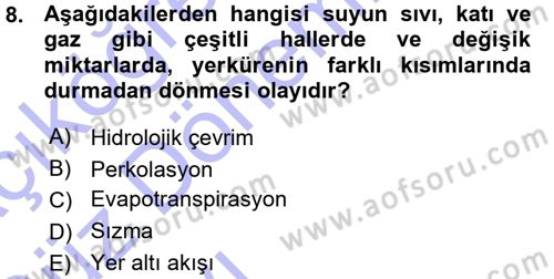 Bitki Su İlişkileri Dersi 2015 - 2016 Yılı (Vize) Ara Sınav Soruları 8. Soru