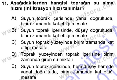 Bitki Su İlişkileri Dersi 2015 - 2016 Yılı (Final) Dönem Sonu Sınav Soruları 11. Soru