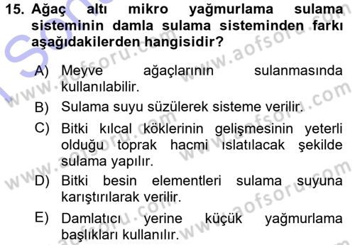 Bitki Su İlişkileri Dersi 2015 - 2016 Yılı (Final) Dönem Sonu Sınav Soruları 15. Soru