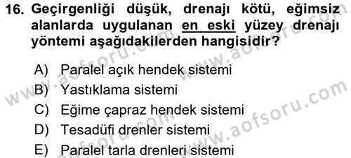 Bitki Su İlişkileri Dersi 2015 - 2016 Yılı (Final) Dönem Sonu Sınav Soruları 16. Soru