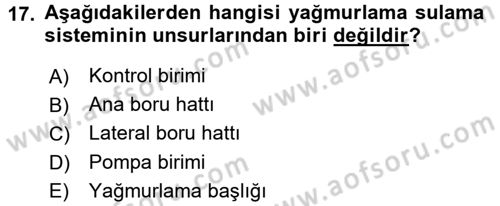 Bitki Su İlişkileri Dersi 2015 - 2016 Yılı (Final) Dönem Sonu Sınav Soruları 17. Soru