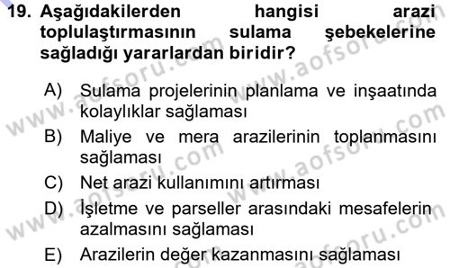 Bitki Su İlişkileri Dersi 2015 - 2016 Yılı (Final) Dönem Sonu Sınav Soruları 19. Soru