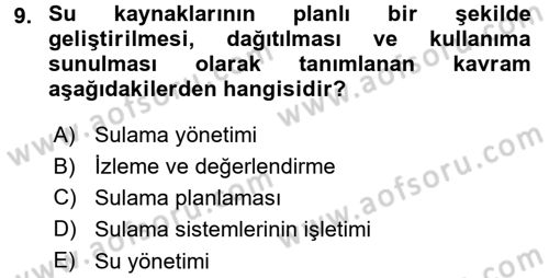 Bitki Su İlişkileri Dersi 2015 - 2016 Yılı (Final) Dönem Sonu Sınav Soruları 9. Soru