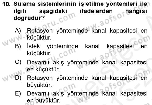 Bitki Su İlişkileri Dersi 2015 - 2016 Yılı Tek Ders Sınav Soruları 10. Soru