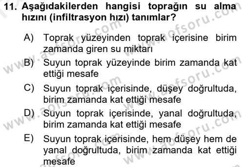 Bitki Su İlişkileri Dersi 2015 - 2016 Yılı Tek Ders Sınav Soruları 11. Soru