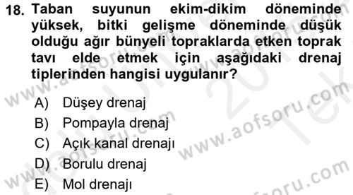 Bitki Su İlişkileri Dersi 2015 - 2016 Yılı Tek Ders Sınav Soruları 18. Soru